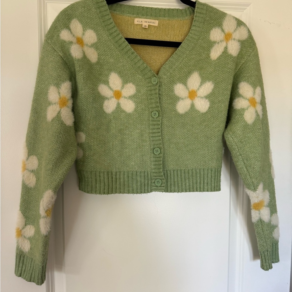 La Hearts Green Daisy Cardigan